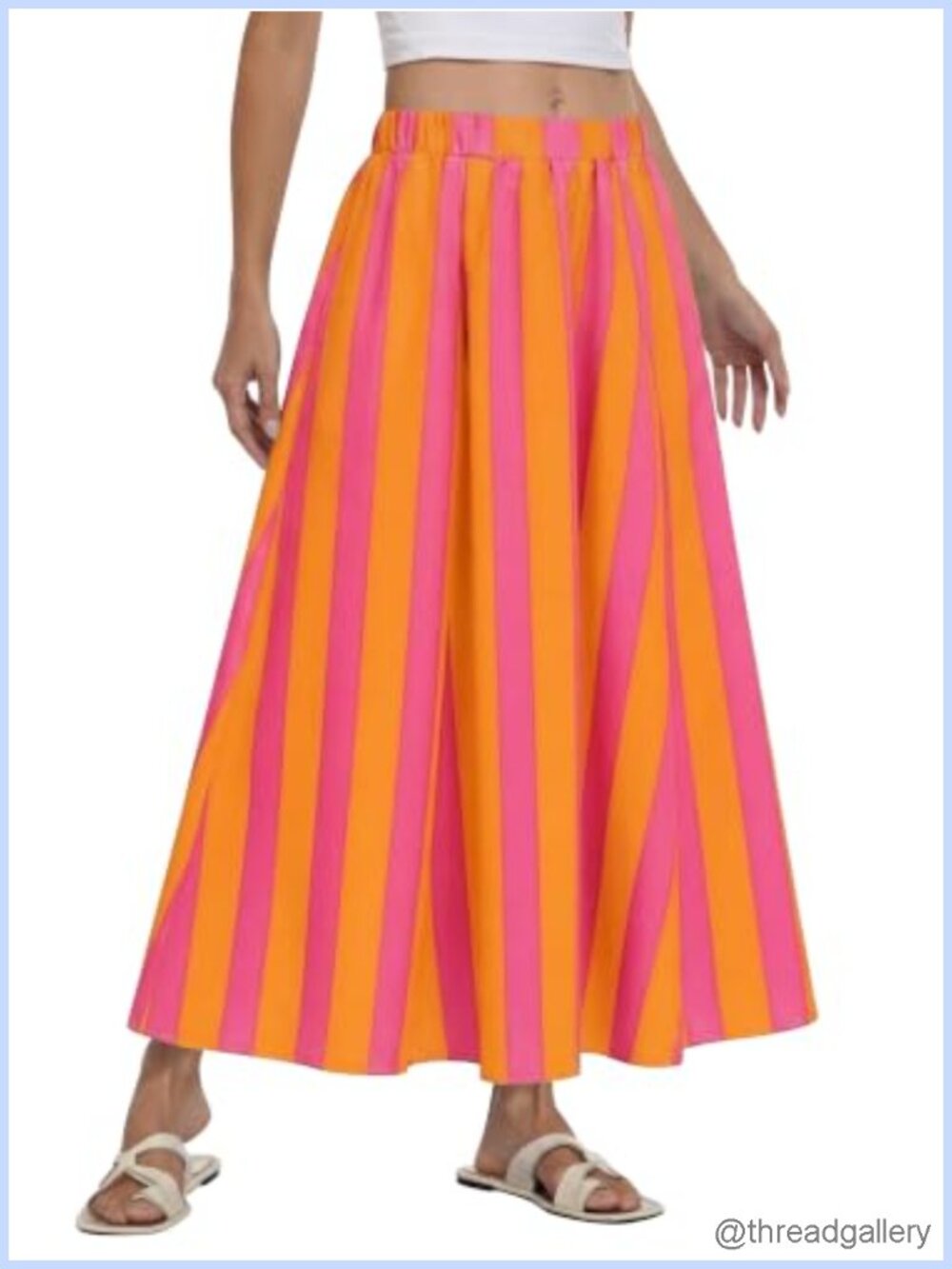 Women's Striped A-Line Maxi Skirt Flowy Summer Long Skirt with Pockets
